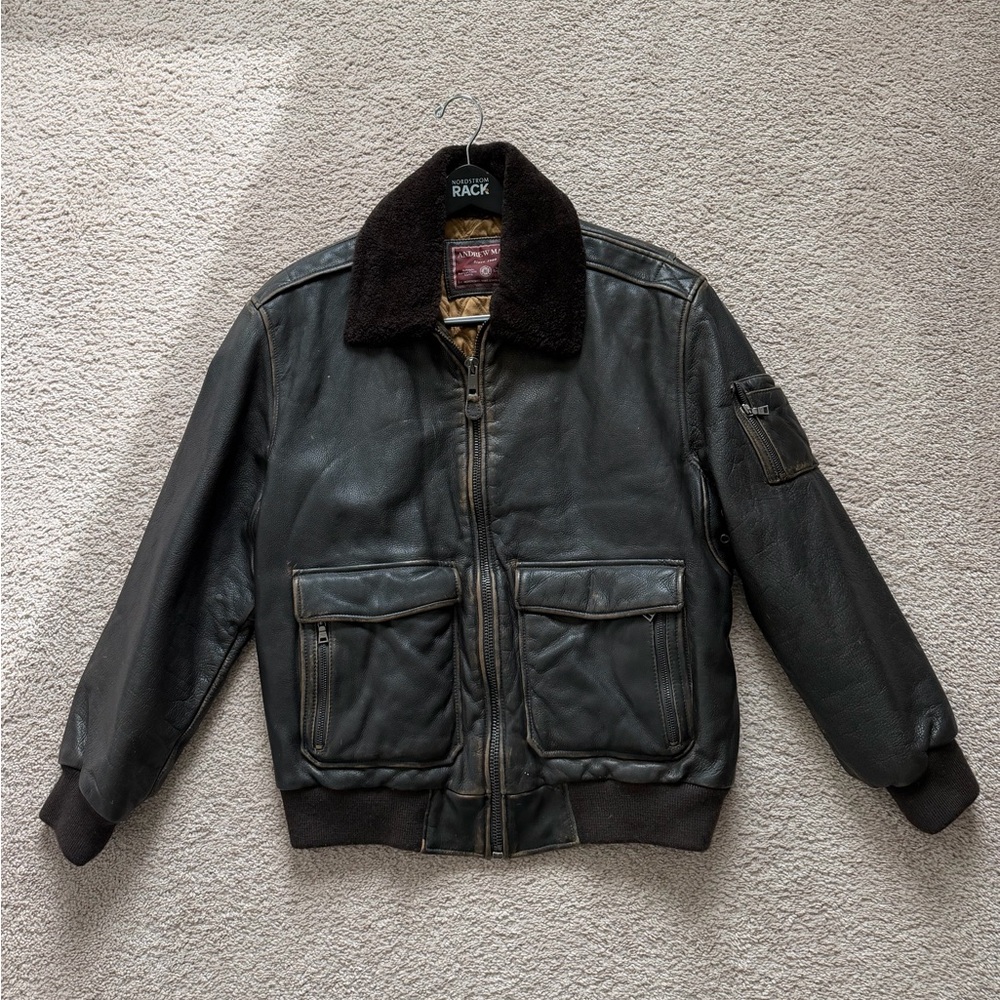 Andrew Marc Dark Brown Leather Military Jacket